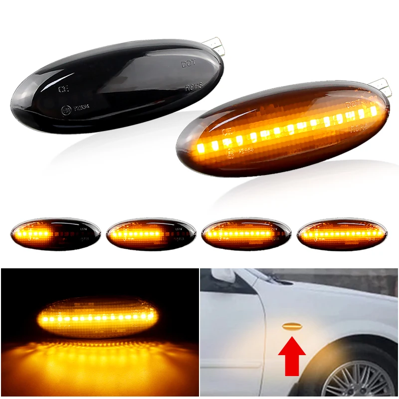 

2×for Mazda 323F/323 Familia Protege/Tribute/MX-6/Protege/Protege 5/Tribute - LED Side Marker Light Flowing Car Turn Signal Lamp