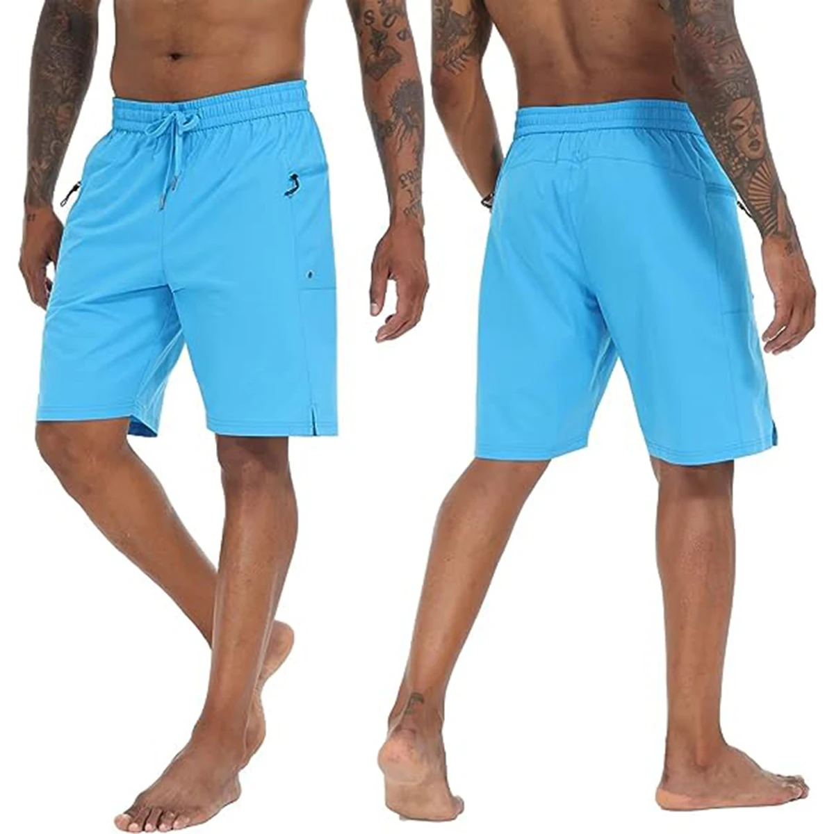 Mens Swimming Trunks Quick Dry Board Shorts with Mesh Lining and Zipper Pockets Solid Color Breathable Beach Shorts