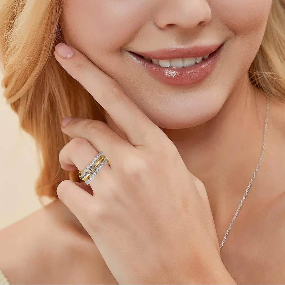 وصل جديد 2025 مطلية بالذهب 3 دائرة التراص خواتم للنساء مايكرو معبد 5A مكعب خاتم مرصع بحجر الزركون تكويم كامل فنجر مجوهرات #6