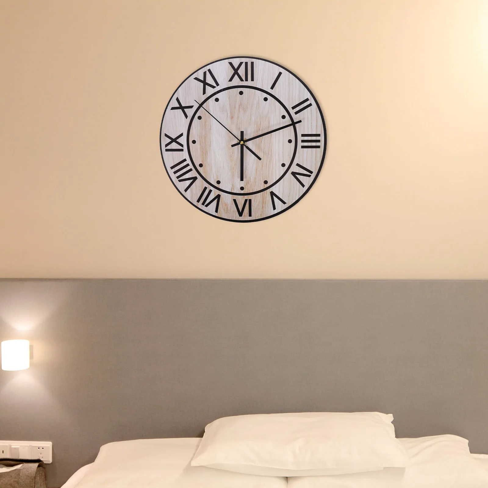 Vintage Silent Round Wall Clock with Wood Grain Texture Rustic Decorative Clock for Kitchen Bedroom Office Farmhouse Living Room