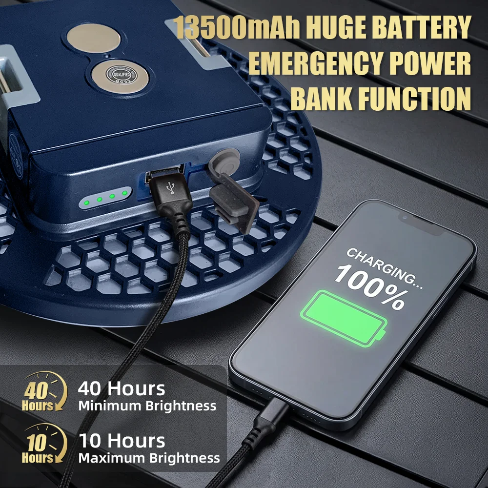 Strong Camping Lantern 13500mAh Rechargeable Flashlight Remote Control Waterproof Magnetic Tent Lamp Power Bank for Fishing Work