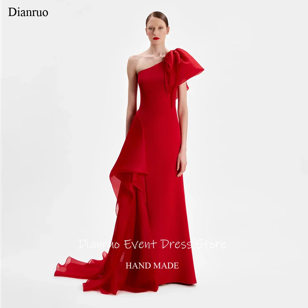 Dianruo rouge asymétrique volants robes De soirée une épaule moderne Vestido De Gala Femme longue Chic Abiti Da Cerimonia personnalisé
