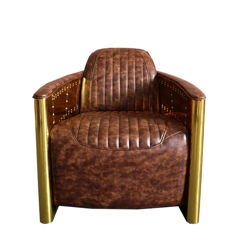 

Aluminum leather rivet metal sofa hotel clubhouse cafe small apartment sofa mechanic chair