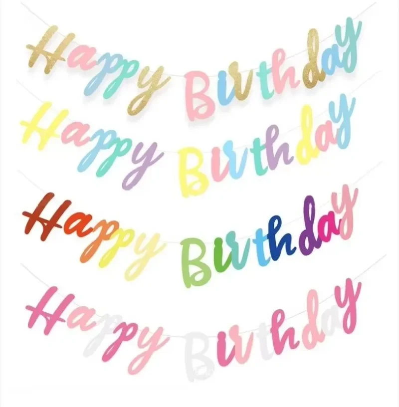 カラフルな文字が入ったお誕生日おめでとうバナー、子供、赤ちゃん、大人、ペット、吊り紙、ホームパーティーの装飾用品、1個