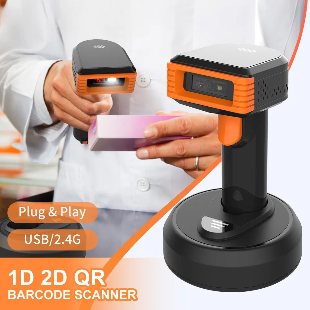 

2D Wireless Barcode Scanner 1D QR Code Reader Handheld 2.4G Barcode Reader USB Scan Gun for Supermarket Barcode Scanning