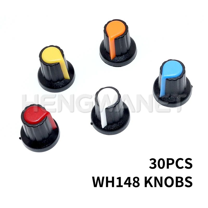 30pcs AG2 WH148 Potentiometer Knob Cap(copper Core) 15X17mm 6mm Shaft Hole Power Adapter Switch Caps 5value*6PCS=30PCS