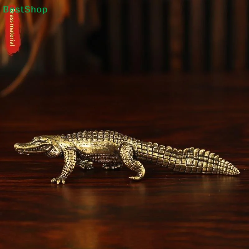 Antique Bronze Retro Copper Crocodile Lizard Statue Animal Alligator Figure Feng Shui Home Business Desktop Decorations Crafts