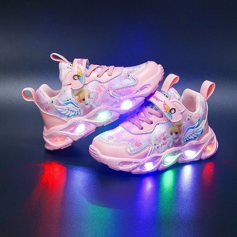 Girls  Four Season Fashion Luminous  Sneakers Children Casual Light  Sports Shoes  Lovely Pink and Purple Footwear Mens sneakers