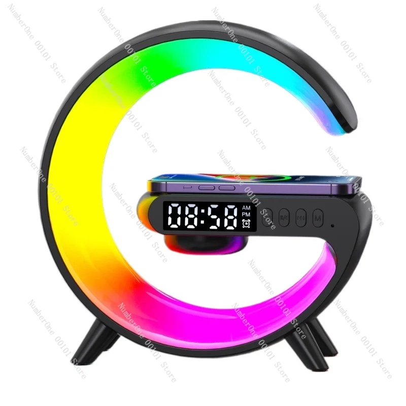 2024 New Multifunctional Bluetooth Speaker Night Light Wireless Charger Clock Alarm Clock Ambient Light Gift Audio