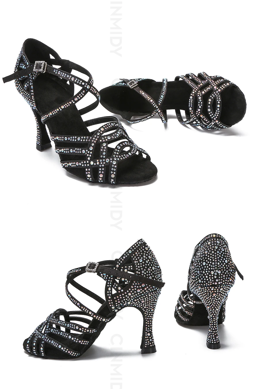 CINMIDY Latein-Tanzschuhe Kubanischer Absatz Salsa Ballroom Tanzschuhe Silber Strass Hochzeitsschuhe Damen Party Performance Schuhe – Detail 20