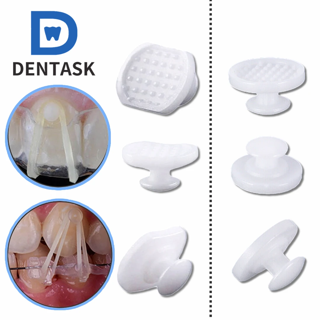 10pcs/Bag DENTASK Dental Orthodontic Composite Ceramic Lingual Buttons for Bondable Round Rectangular Base Orthodontics Material