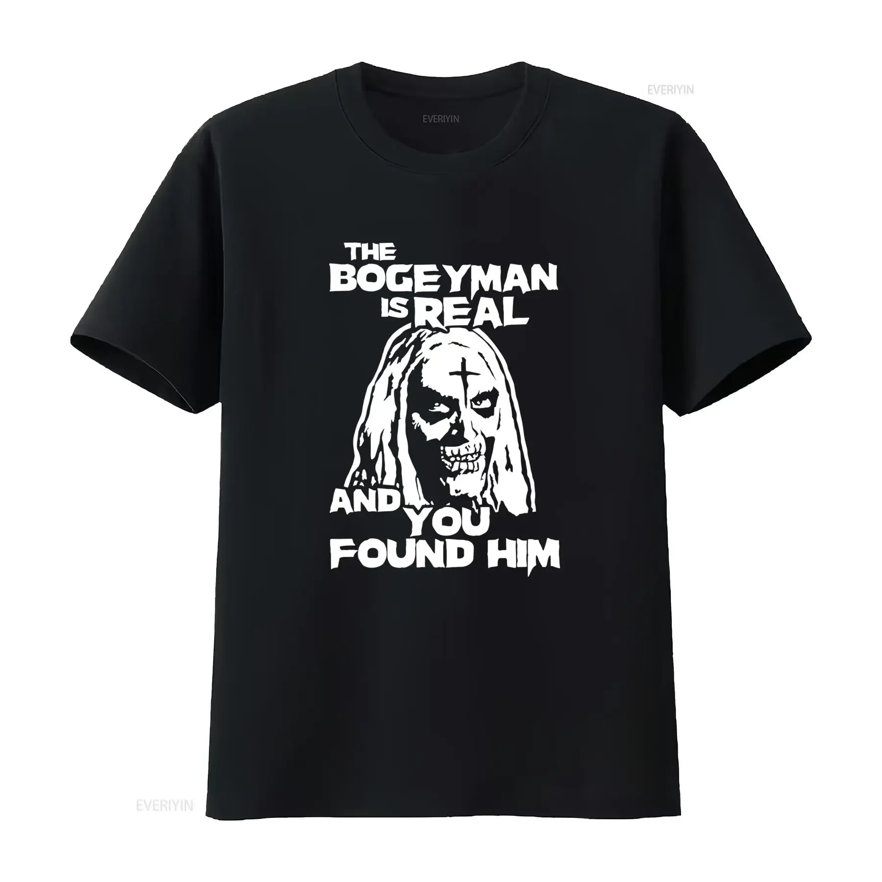 Gothic Dark Bogeyman Skull Black White Print Cool Casual Streetwear T Shirt vintage Washed homme Slightly fashion Stretched