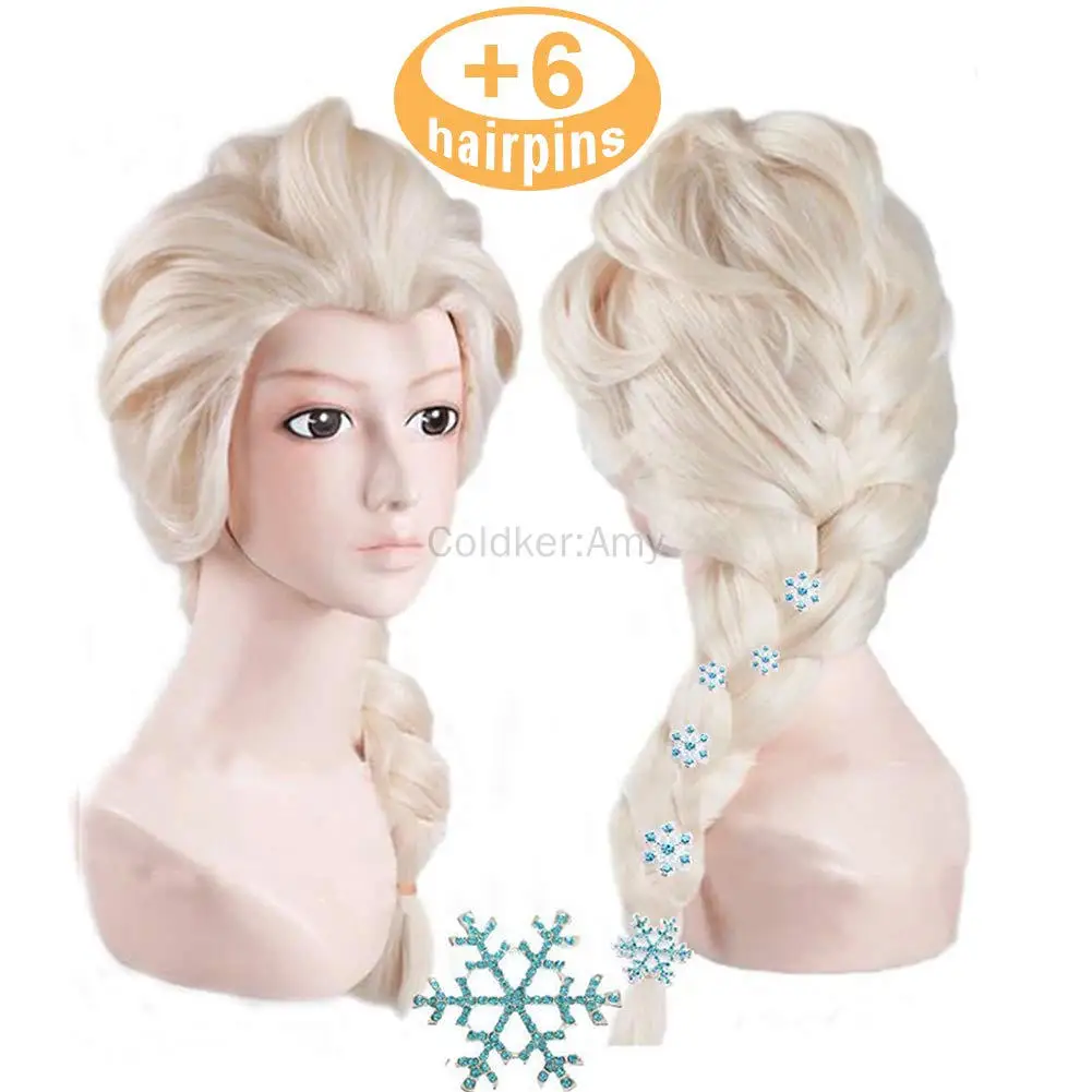 

6 Hairpins Princess Elsa Women Cosplay Wig Snow Queen Dress Up Briad Anna Hair Cosplay Wig Halloween Carnival Purim Cosplay