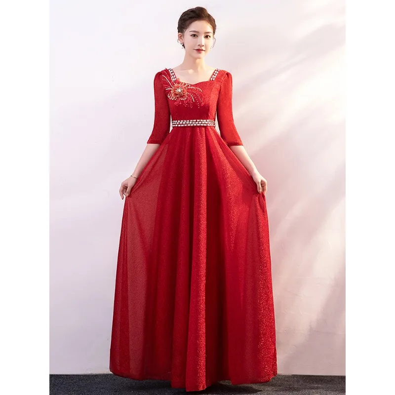 Strój chóralny, długa sukienka damska na scenę, strój prowadzącej chóru, elegancka sukienka dla liderki chóru