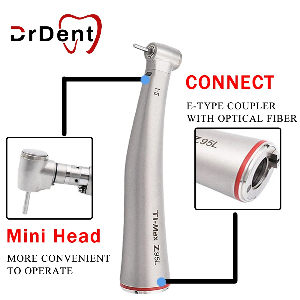 

Dental Low Speed Standard Handpiece Fiber Optic X95L Push Button Red Ring Contra Angle E-type Connect Head Mini Z95L Against