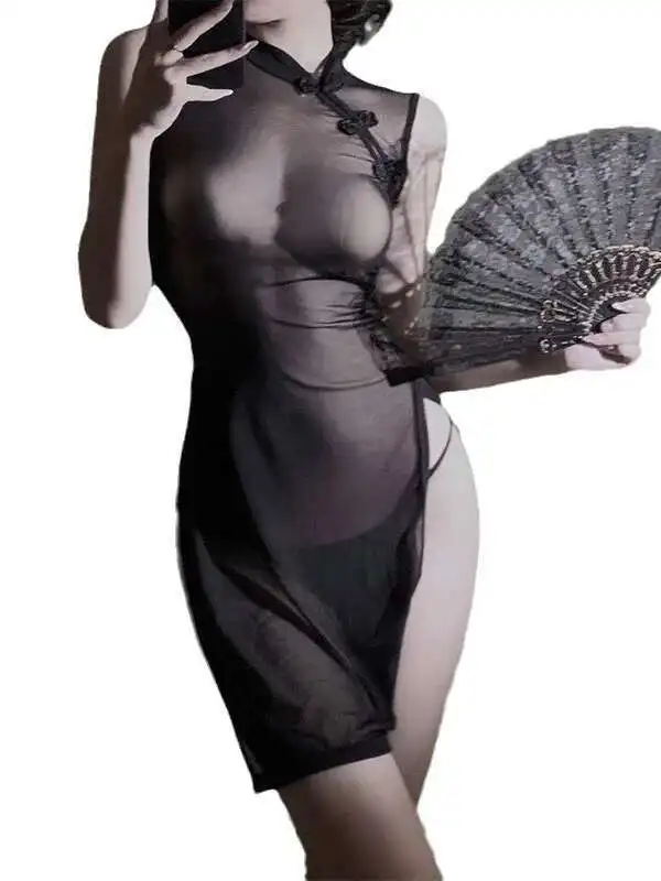 ملابس داخلية مثيرة شفافة شيونغسام زي كلاسيكي فستان شفاف أنيق أنيق فستان قصير حلو مثير للنساء الكوريات 7PBR