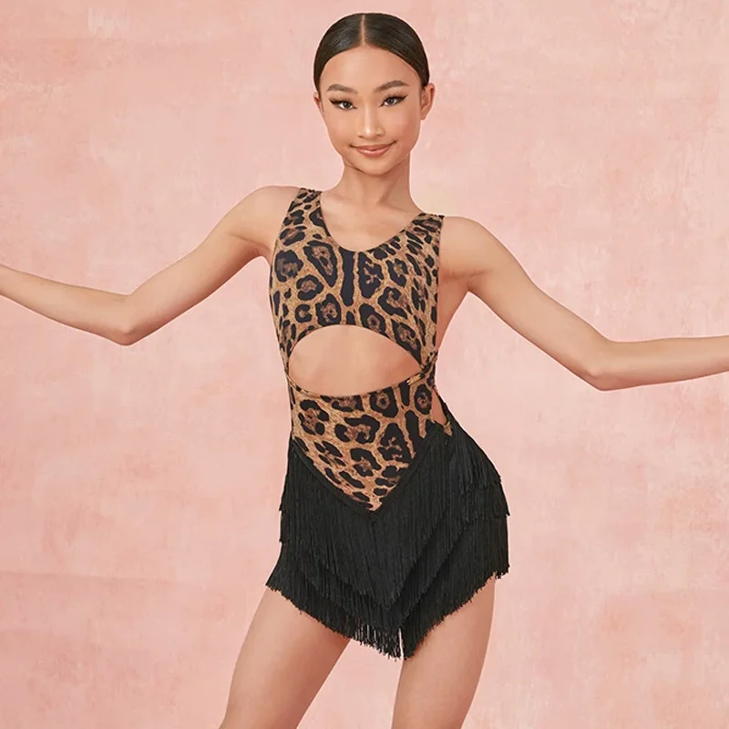 Vestido de baile latino para niñas, falda Sexy con flecos, vestido con borlas y pantalones inferiores, vestido latino para niños Chacha Rumba Tango