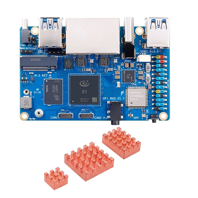 

B86B-For Orange Pi RV2 Development Board+Heat Sink RISC-V 2TOPS AI CPU Wifi BT5.0 M2 PCIE SSD Mini PC Support Ubuntu OS