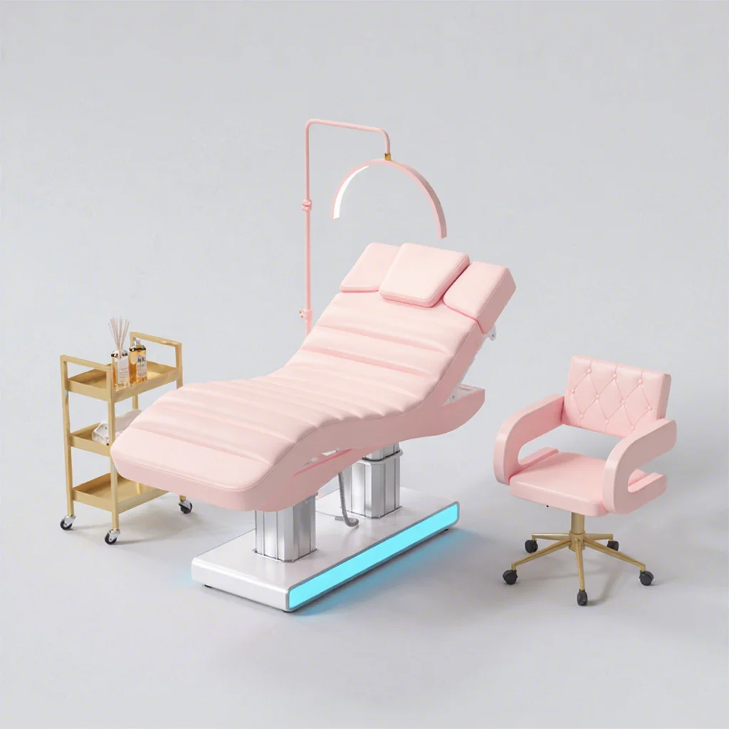 New Arrival Design Pink Leather Treatment Clinic Bed Luxury Modern 4 Motors Electric Reclining Massage Table And Bed Set