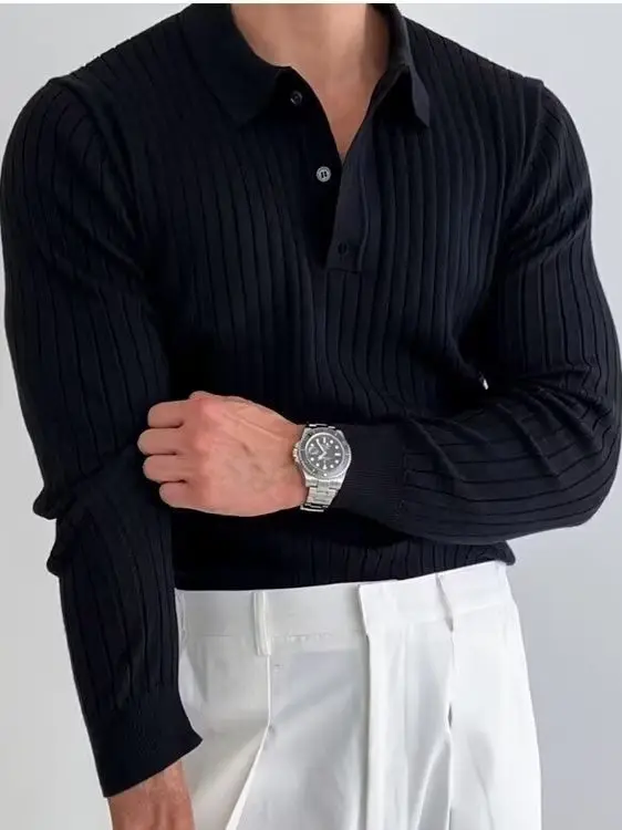 

Men's Knitted Long Sve irt Casual Loose Fit Sle Bla Faionable Netie Inner Wear for Fitn And Daily Use