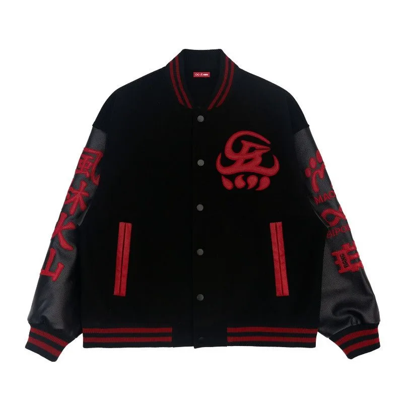 

Embroidered Varsity Jackets for Men Spring Autumn Bomber Jackets Japanese Style PU ;leather Sleeves Baseball Uniforms Coats Men