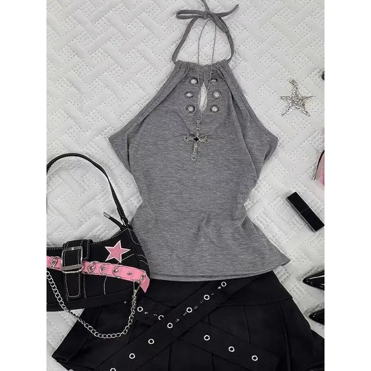 

Ameican Sweet Spicy Girl с висячим вырезом, полые дышащие подтяжки, сексуальный винтажный женский тонкий жилет без рукавов в стиле ретро, топ на подтяжках