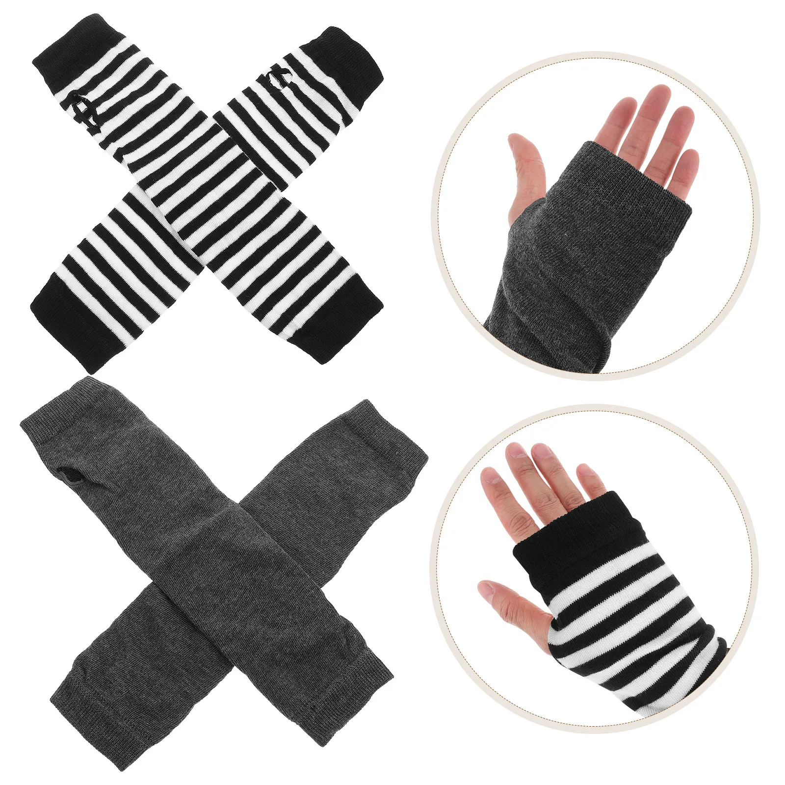 4Pairs Striped Punk Arm Sleeves Women Cosplay Fingerless Protective Sleeves Breathable Polyester Cool Arm Covers Sun Protection
