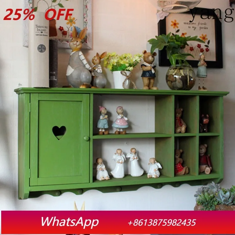 

Yjq retro solid wood wall living room rack wall hanging storage lattice non-punching wall cabinet