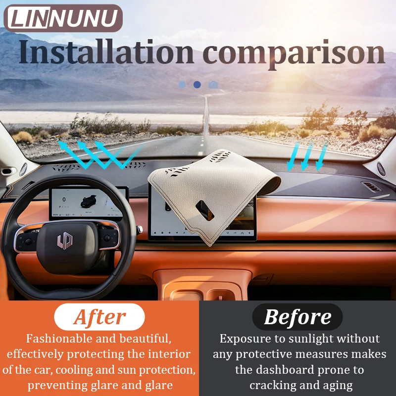 LINNUNU Car Dashboard Sun Shade Avoid Light Cover Instrument Panel Carpets Non-slip Leather Flannel Pad Mat For Leapmotor C10