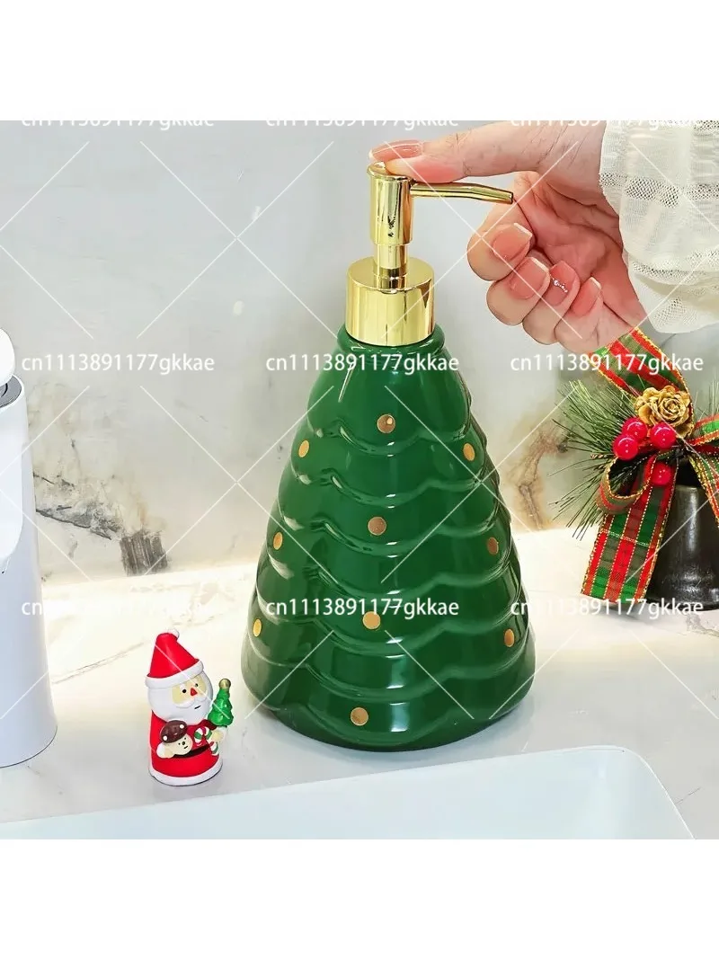 750ml Christmas Tree Soap Dispenser, Ceramic Lotion Pump Bottle for Kitchen & Bathroom, Household Shampoo & Cup Dispenser