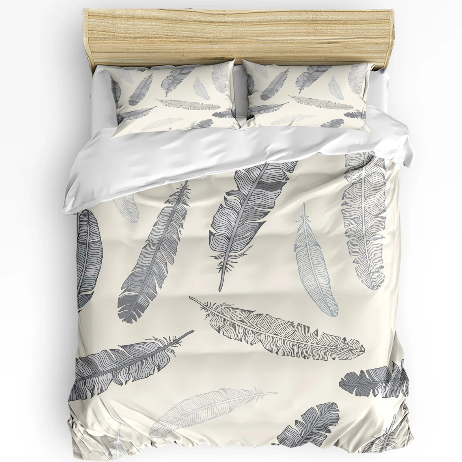 

Animal Flying Bird Grey Feather Retro Style 3pcs Bedding Set For Double Bed Home Textile Duvet Cover Quilt Cover Pillowcase