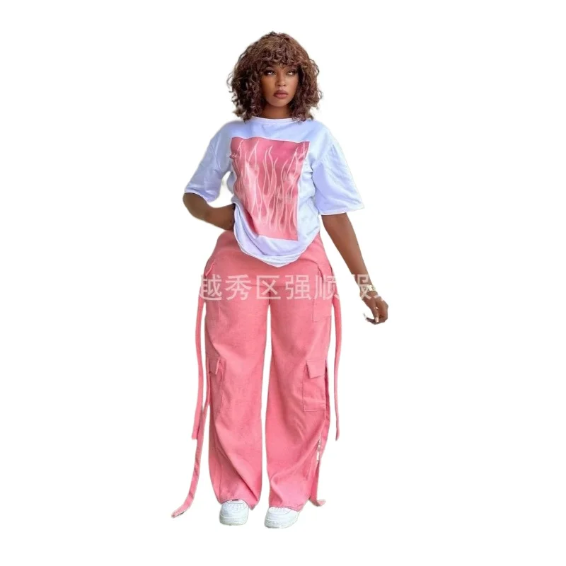 تخصيص 2 قطع مجموعات المرأة 2024 الصيف الربيع إلكتروني طباعة البلوز دعوى بلوزات وسراويل الدعاوى قطعتين مجموعة رياضية Outf