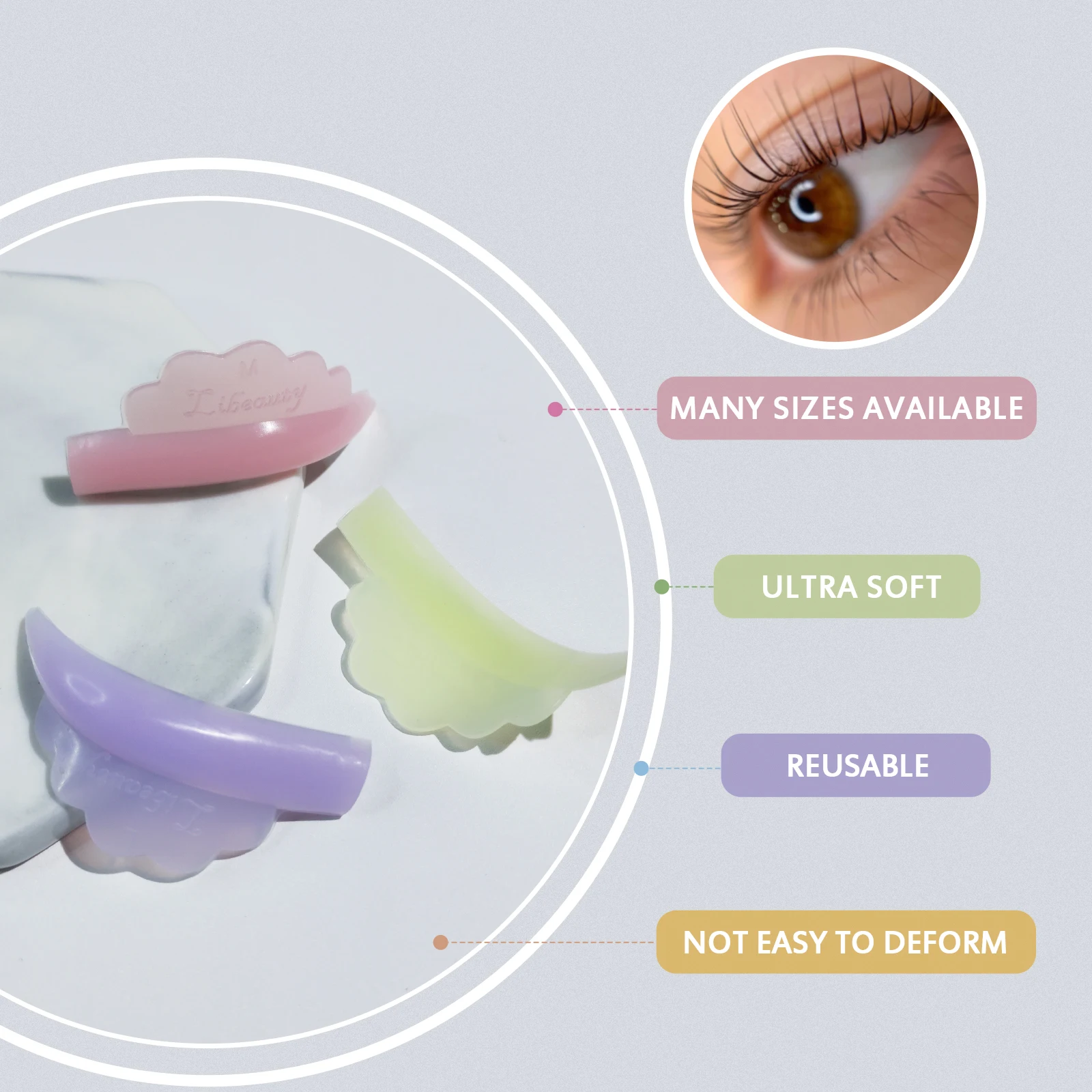 Libeauty 5 pares de silicone cílios perm almofadas pegajosas lash lift escudo levantamento 3d cílios modelador acessórios aplicador ferramenta maquiagem