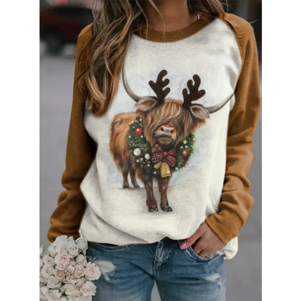 Nueva planta Floral vaca sudaderas con estampado 3D de las mujeres raglán de manga larga sudaderas con capucha Casual Y2k jerseys Harajuku Tops ropa femenina