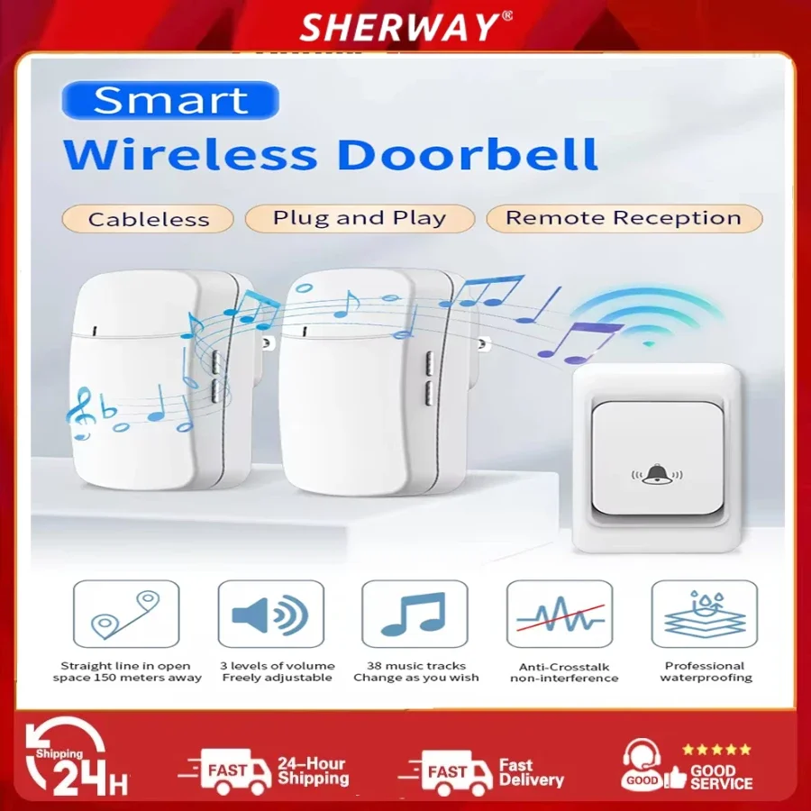 

300M Outdoor Wireless Doorbell Waterproof House Chime Kit Remote EU US Intelligent Smart Door Bell Home Garden Remote DoorBell