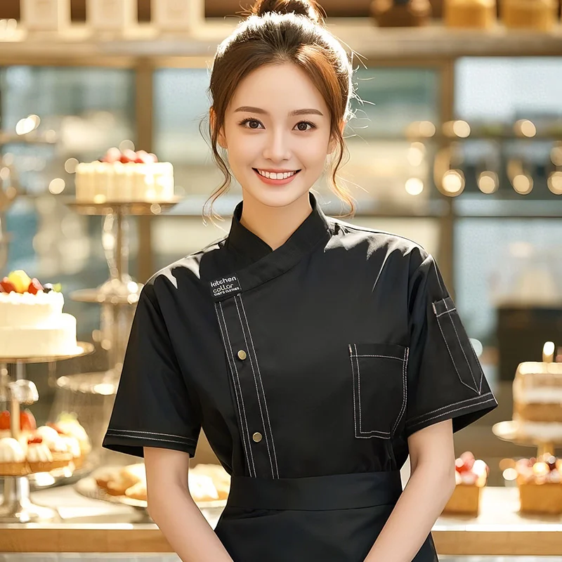 女性の半袖シェフジャケット通気性ベーキングレストランキッチン通気性シェフ制服女性