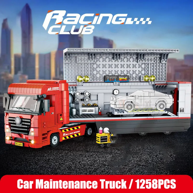 Technical MOC 1258pcs Car Maintenance Vehicle Building Blocks DIY City Transport Truck Bricks Toys For Children Christmas Gifts