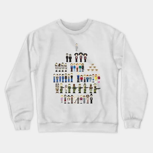 

Autumn and Winter Style Pop Culture Icons Sweatshirt, "Legendary Characters Assembled" Graphic for A Trendy Look
