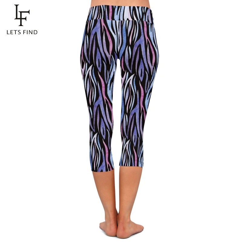 LETSFIND Summer New Sexy Zebra Printed Women Capri Leggings Fashion Fitness Stretch High Waist  Mid-Calf Women Pants