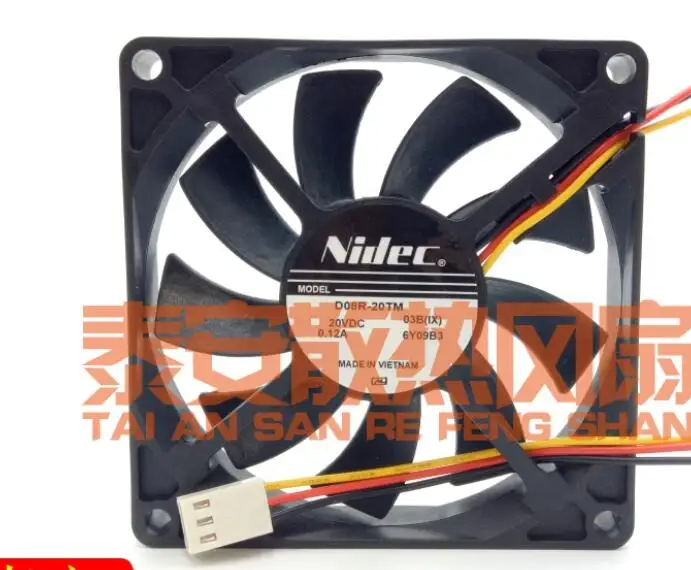 Nidec D08R-20TM DC 20V 0.12A 80x80x15mm 3Wire Server Cooling Fan