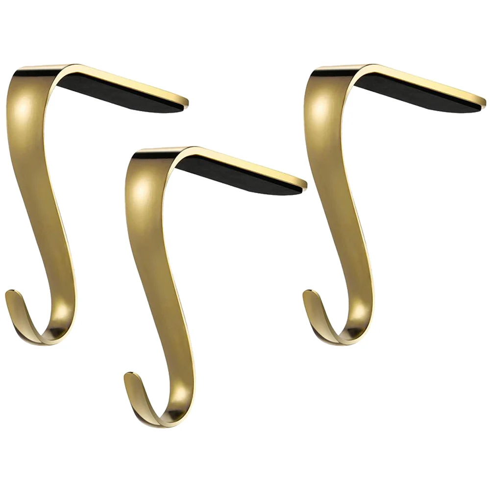 

3 Pcs Christmas Hooks Golden Zinc Alloy Stocking Hanger Fireplace Decor Mantel Gift Holder Xmas Lightweight Portable DIY