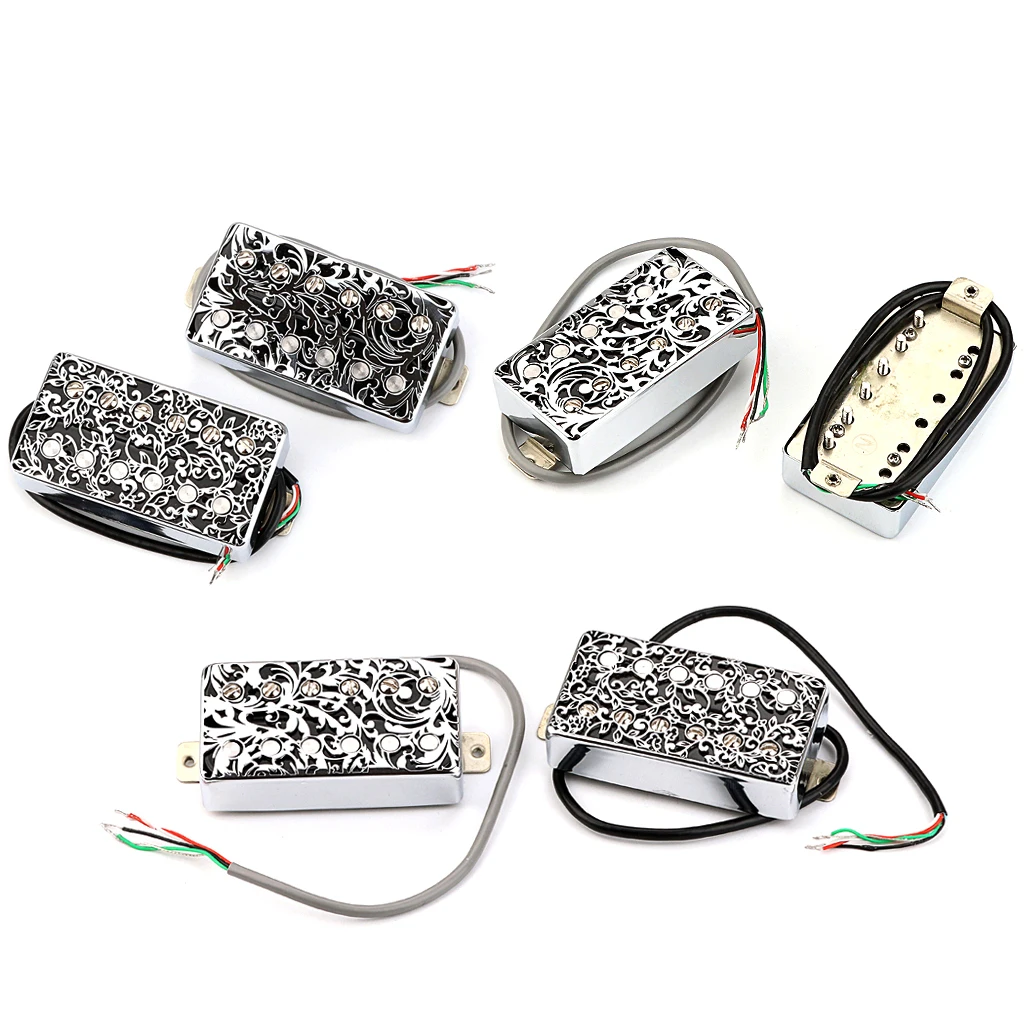 Guitar Double Coil Humbucker Pickups Neck and Bridge Set Replacemen for LP Electric Guitar Parts,Chrome Surface Flower Chart