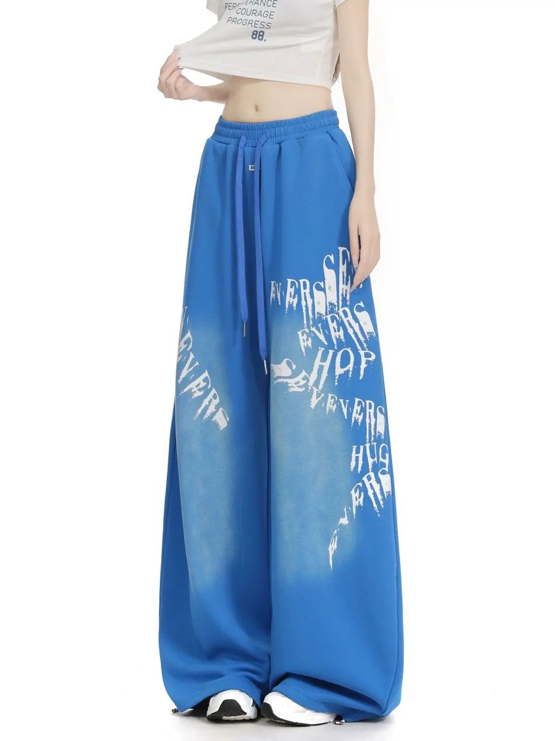 American retro gradual change letter printing casual sweatpants women's trend versatile lazy drape wide-leg jazz hip-hop pants
