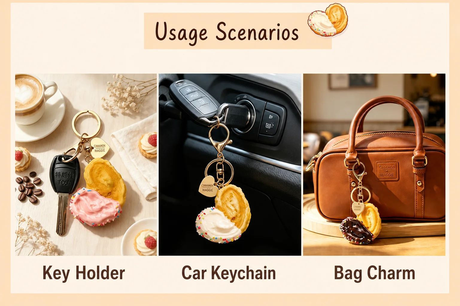 Fake Food Keychain Decorative 3d Simulation Palmier Keychain Backpack Charm 3d Simulation Chocolate Glaze Palmier Keychain