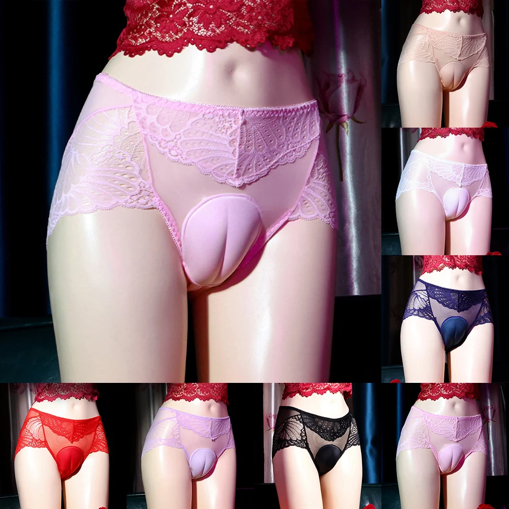 Men Fake Pussy Hiding Gaff Panties Crossdress Shaping Briefs Sissy Underwear Thin Lace See Through Underpants Seductive Knickers
