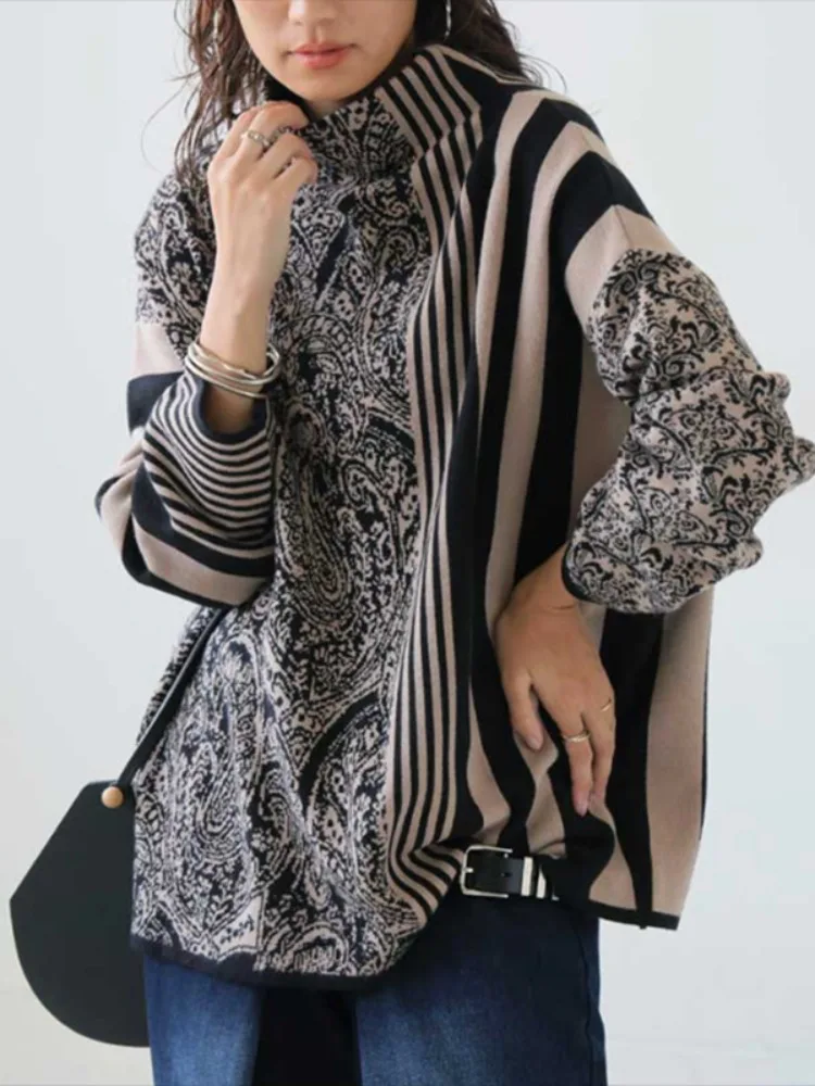 Beautyblue-suéter a rayas para mujer, jerséis a rayas a la moda, Tops de manga larga de diseño holgado, ropa elegante de invierno para mujer