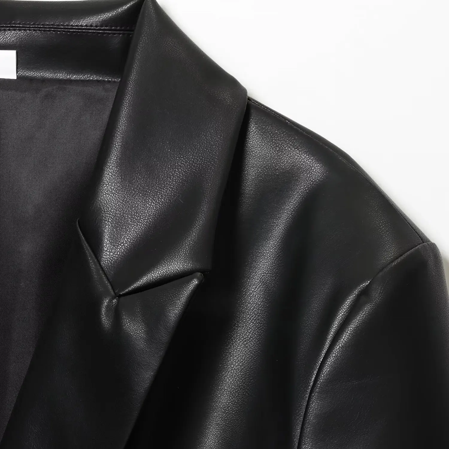 بدلة تأثير جلدية بقصة ضيقة من Faionable Jaet للسيدات لخريف جديد Sle JNLEAOG Commute Sle جلد صناعي طويل Sve