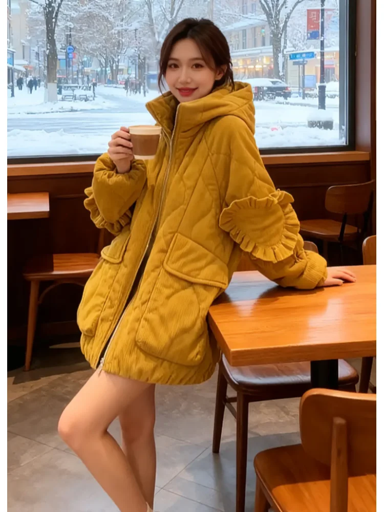 

Faionable Oversized Women's Cotton Jaet 2026 New Design Splicing Lace Trim Slimming Outerwear Korean Sle Commute