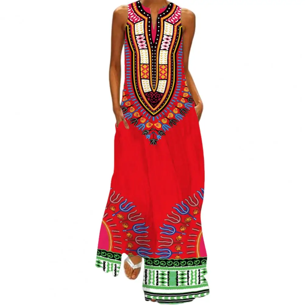 

Summer Ethnic Print Dress Off Shoulder A-line Style with Side Pockets for V-neck vestidos de fiesta elegantes 2024