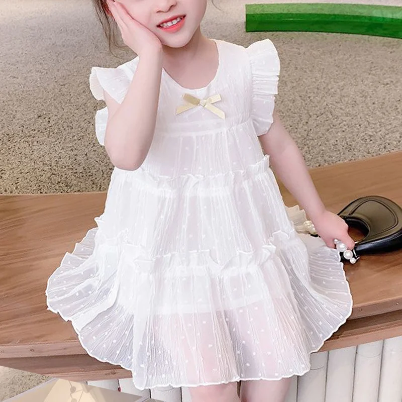 2023 New Korean Fashion Dress for Children Vintage Elegant Fashion Grace Gentle Hipster Street Chic Solid Color Sleeveless Robes